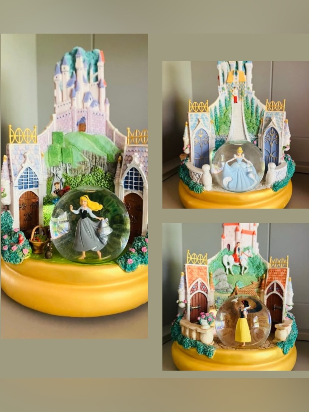 🔥 Vintage Disney Multi Princess Snow Globe Music Box Cinderella, Snow White